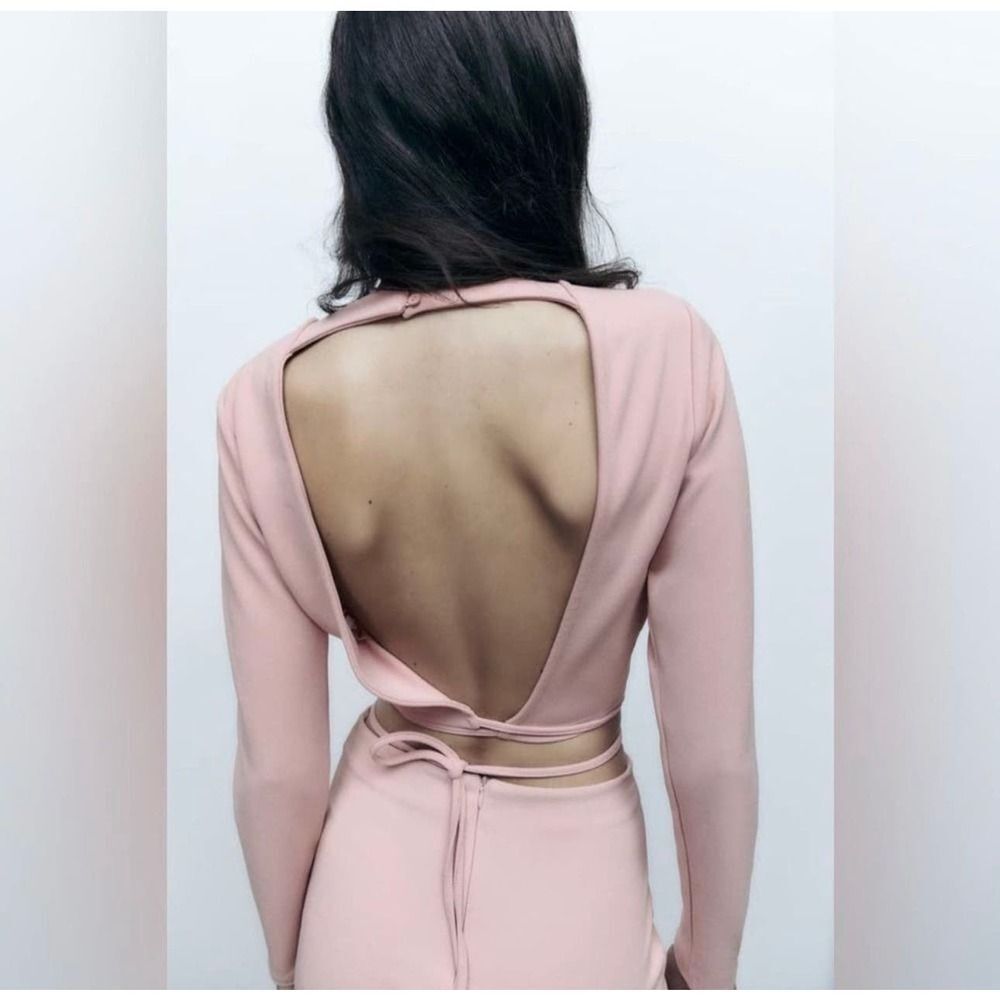 Zara EUC Open Back Top With Ties Pink Cropped Size XS